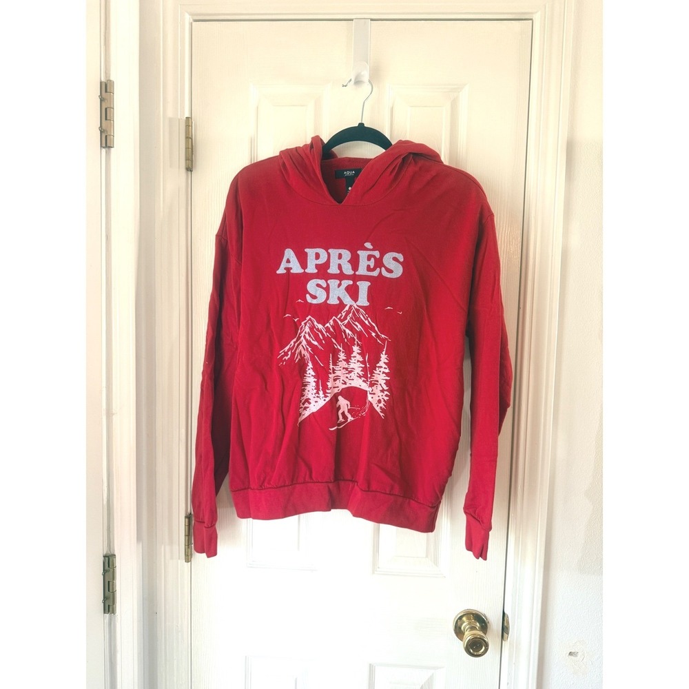 AQUA Athletic Apres Ski Graphic Hoodie Scarlet Red T6-CSA-15439 New SMALL